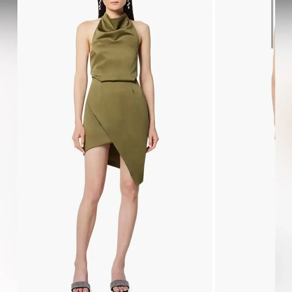 Elliatt Camo Asymmetric Satin Cocktail Dress in Khaki at Nordstrom, Size Medium